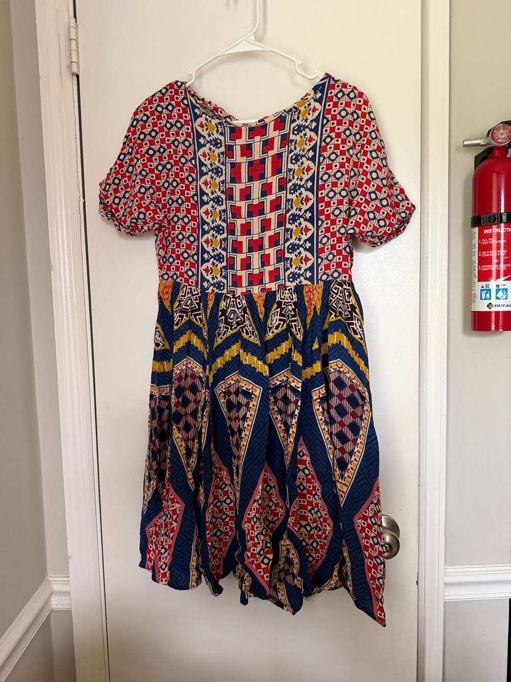 Label Ritu Kumar 100% Viscose Multi-Color Printed Boho Midi Dress Size M